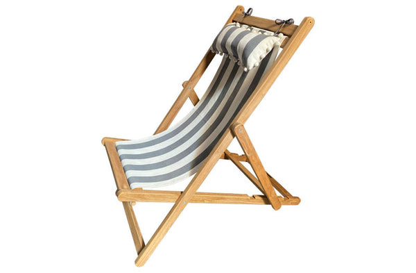 deckchair with headrest grey white stripes