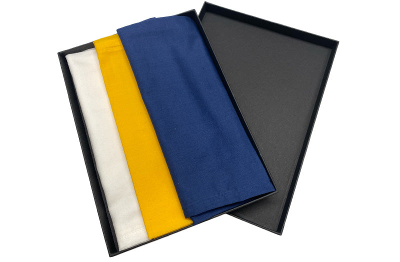 mens hankie set navy yellow white