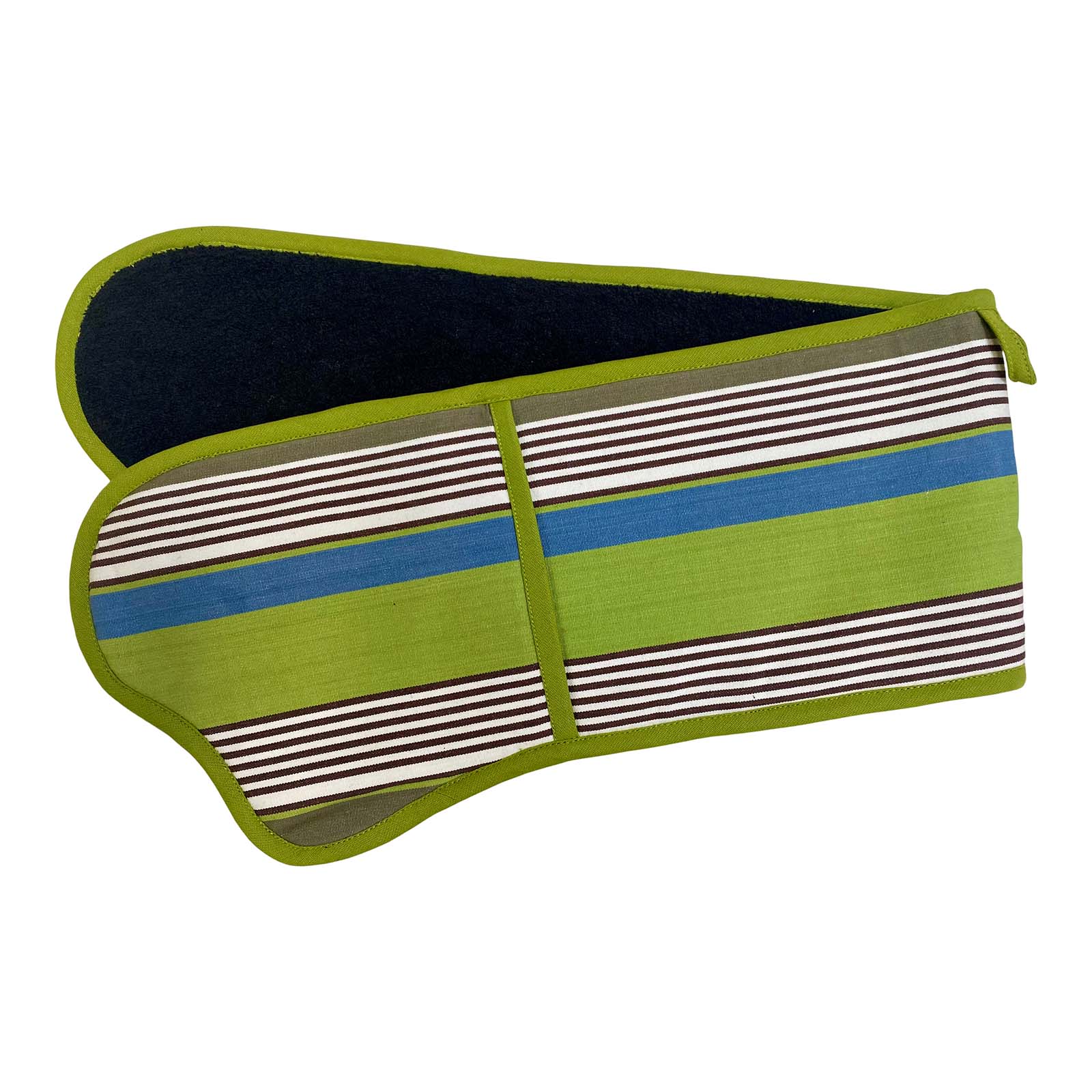 lime green stripe double oven gloves
