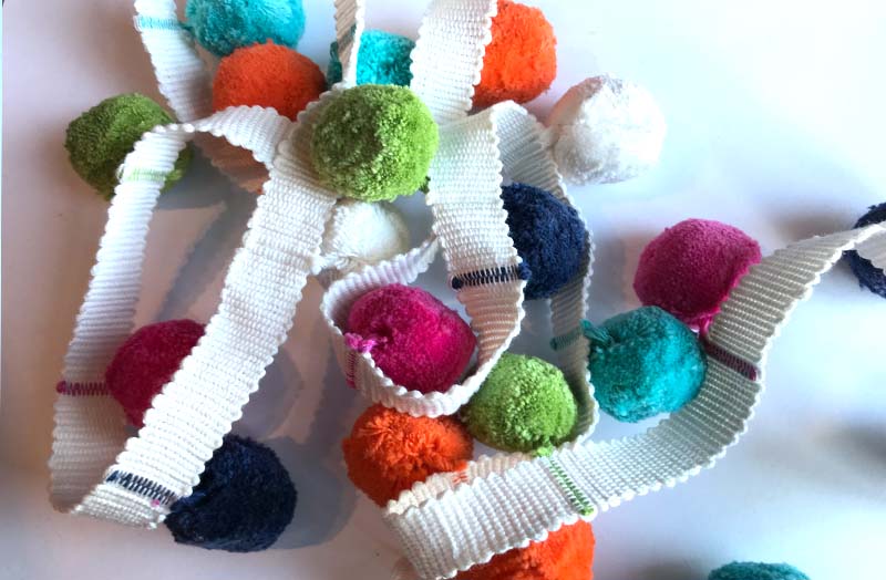 pom pom fringe navy lime orange turquoise pink white