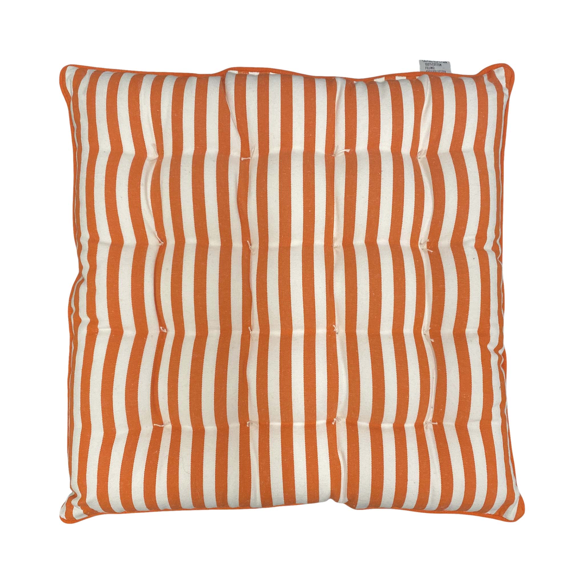 Striped orange and white seat pad cushion on a white background