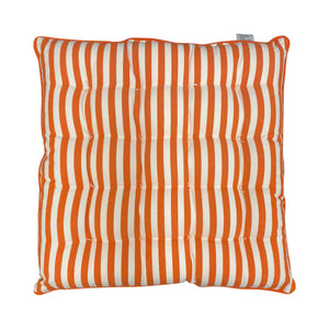 Striped orange and white seat pad cushion on a white background