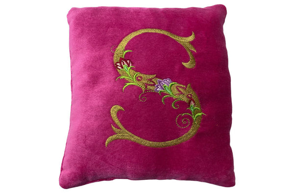 small personalised cushion pink velvet