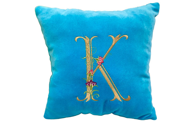 small embroidered velvet cushion