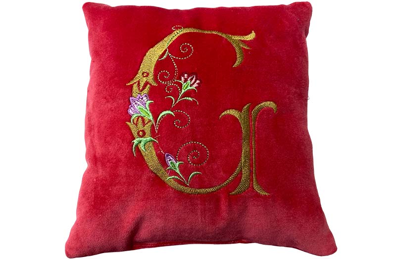 small red velvet personalised cushions