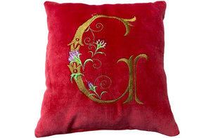 small red velvet personalised cushions