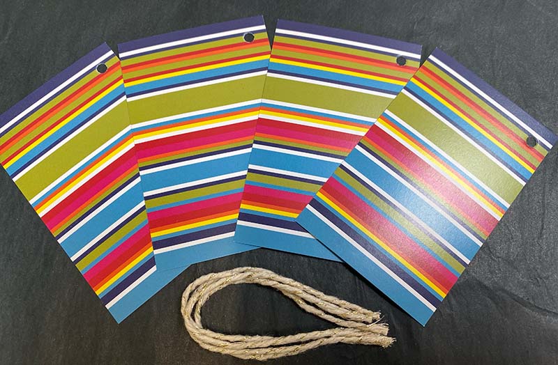 red green blue stripe gift tags