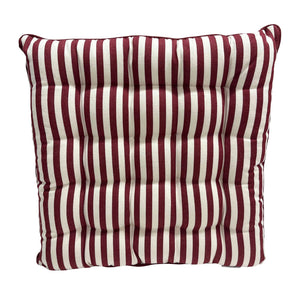 Striped cushion with morello cherry burgundy and off white pattern on a white background