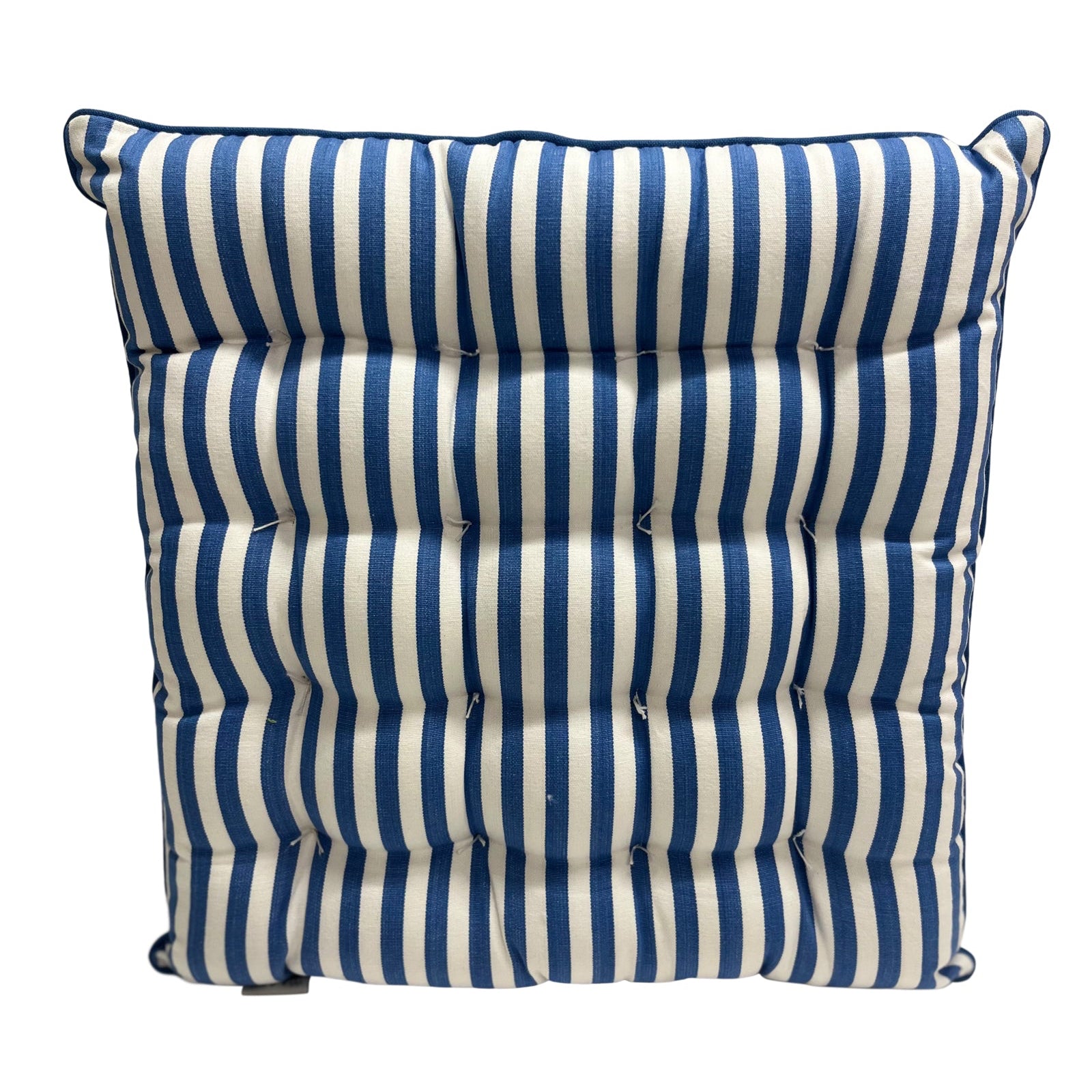 Blue and white striped seatpad back view