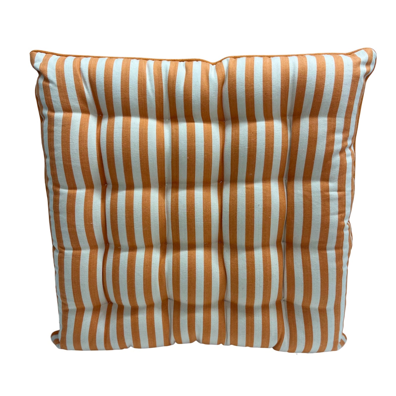 Striped cushion with peachy orange and cream narrow stripes