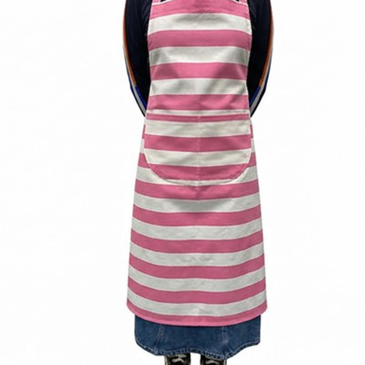 pink and white striped apron