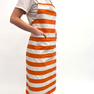 orange and white striped cotton apron