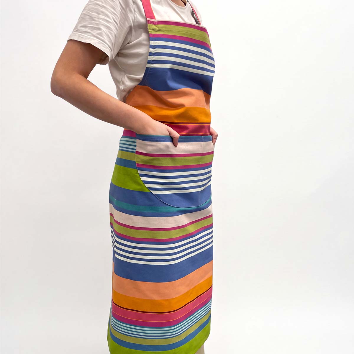 colourful striped apron