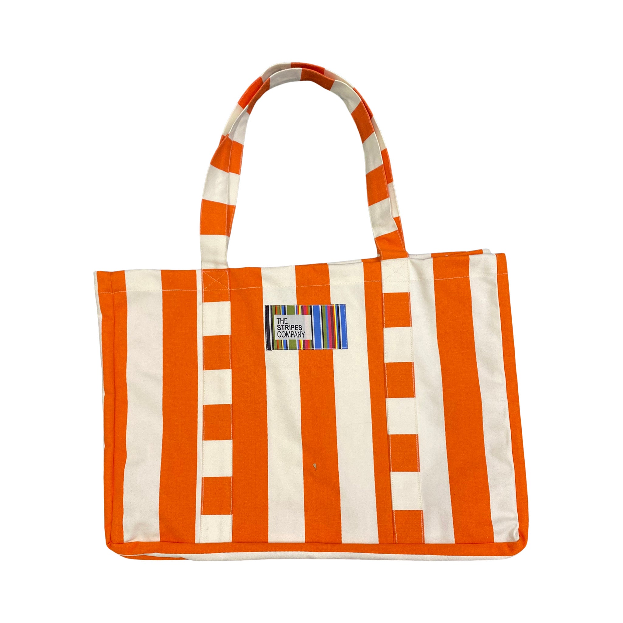orange and white stripe beach bag large