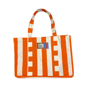 orange and white stripe beach bag large