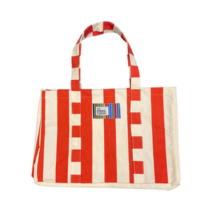 large red and white striped tote bag 