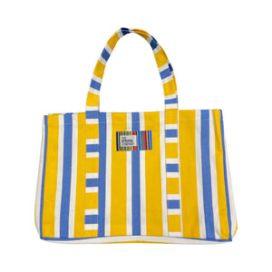 xl yellow and blue striped tote bag 