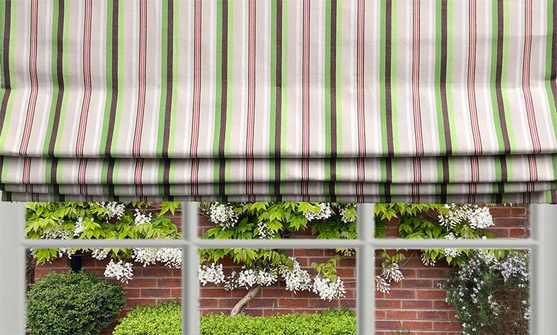 roman blind ticking fabric beige green pink stripe