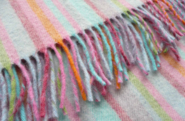 stripe wool fringed throw