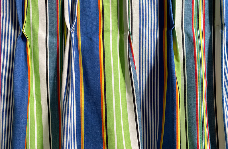 blue and green striped curtains