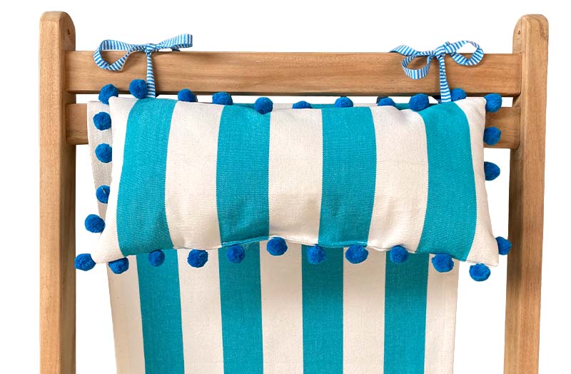 turquoise-white-stripe-headrest-turquoise-pompoms-on-deckchair.jpg