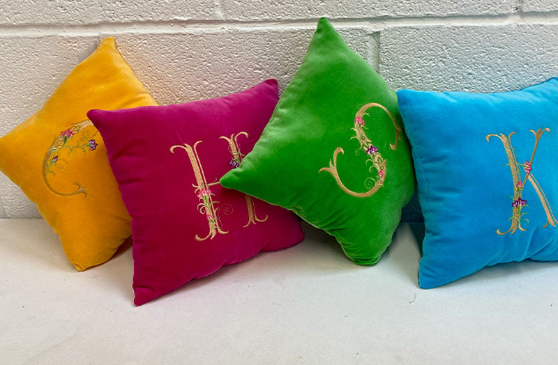 embroidered velvet cushion