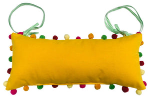 yellow headrest multicolour pompoms