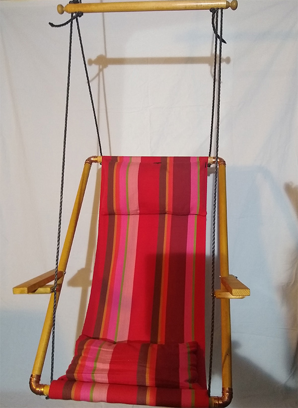 hanging chair covered in the stripes company fabric