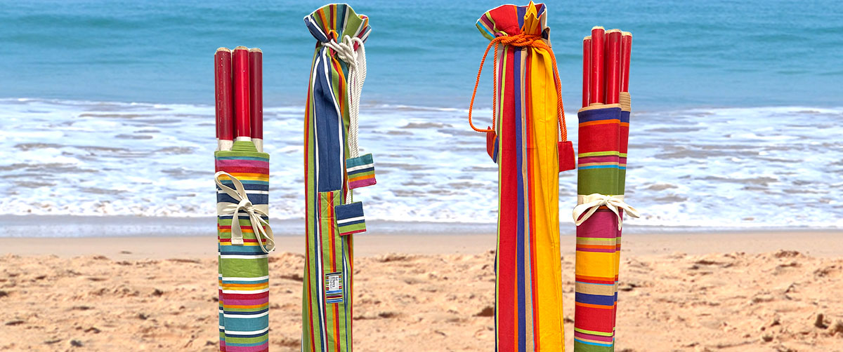 Blue, Green, Red Stripe 5 Pole Beach Windbreak with Carry Bag