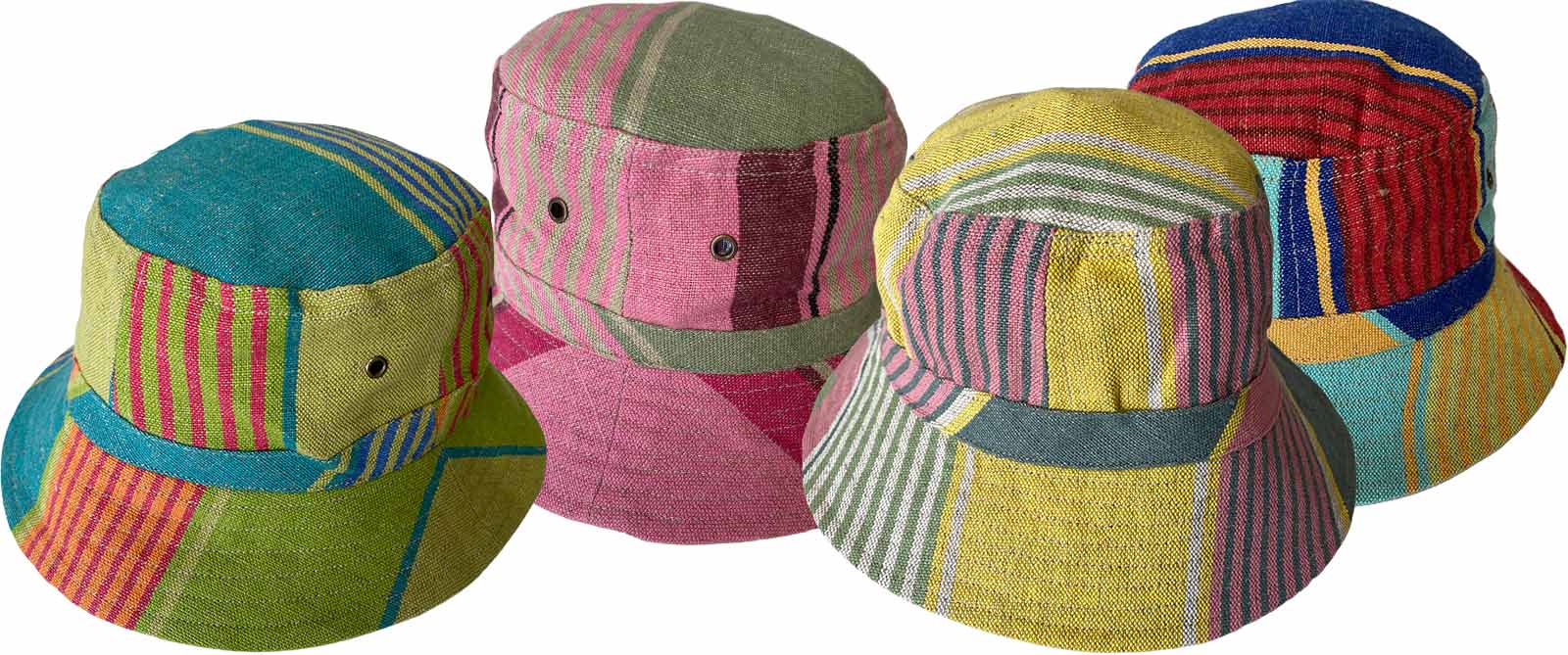 Green, Blue, Terracotta Striped Linen Bucket Hats