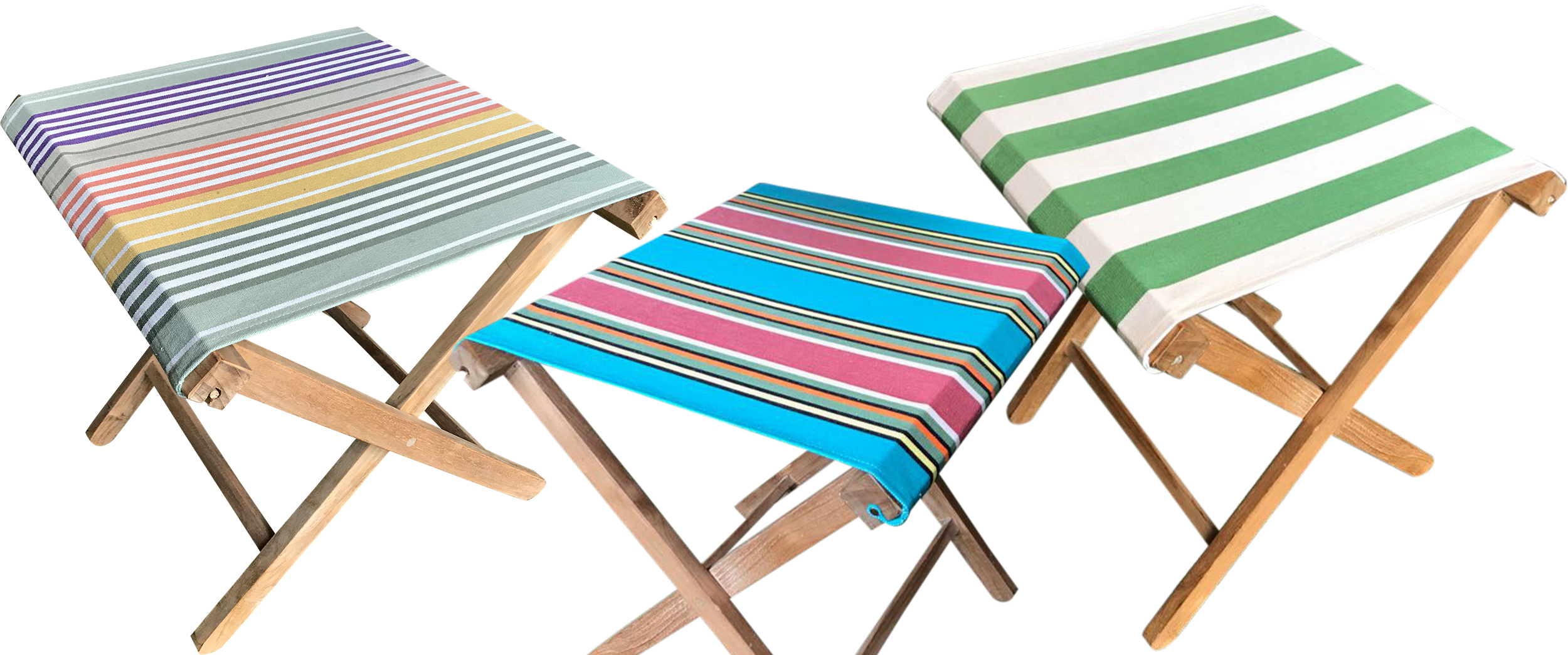 Portable Folding Stools with Striped Seats