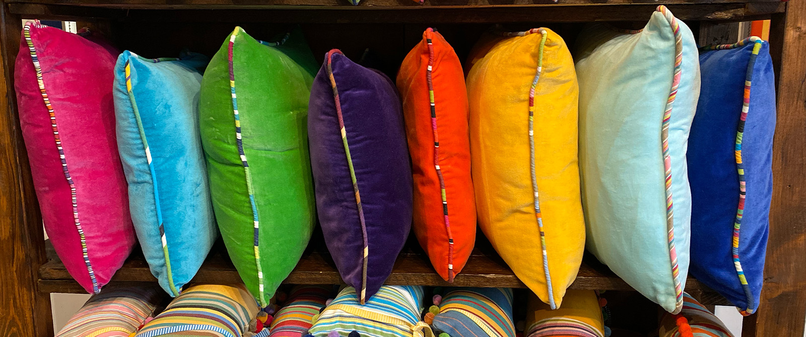 Velvet Cushion Covers with Stripe Piping