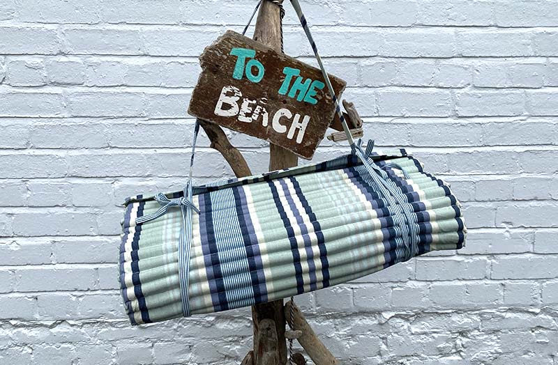 Roll Up Beach Mattress - Mint Green, Denim Blue, Cream Stripe with Pillow