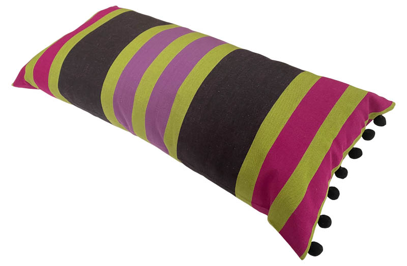 Black, lime green, pink - Striped Oblong Cushions with Bobble Fringe 