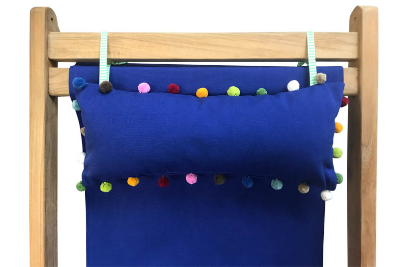 Blue Deckchair Headrest Cushions |  Blue Tie on Pompom Headrest Pillow