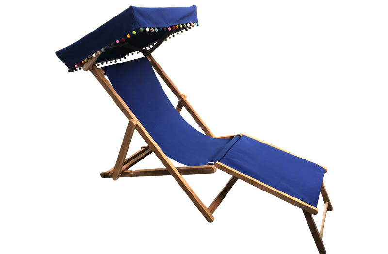 Blue Edwardian Deckchairs with Canopy and Footstool