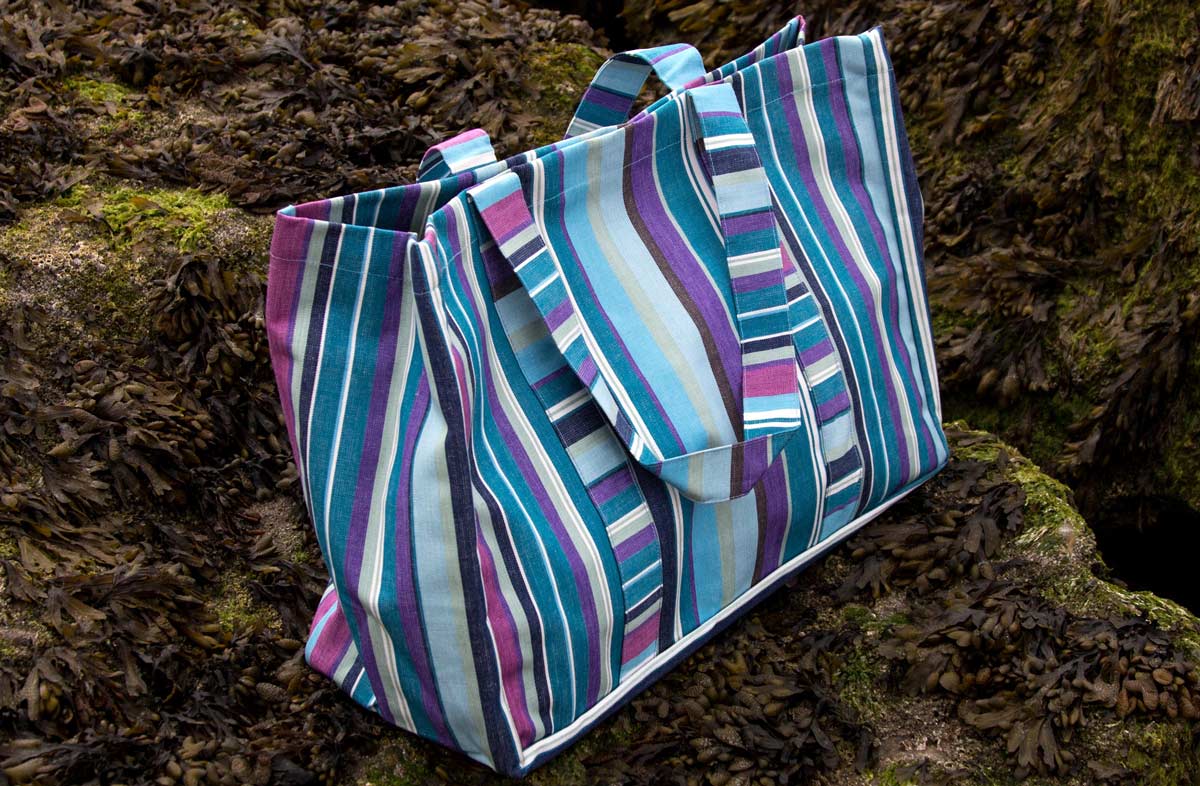 Extra Large Beach Bag in blue and purple stripes