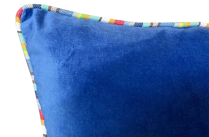 blue- Velvet Cushion Covers with Stripe Piping