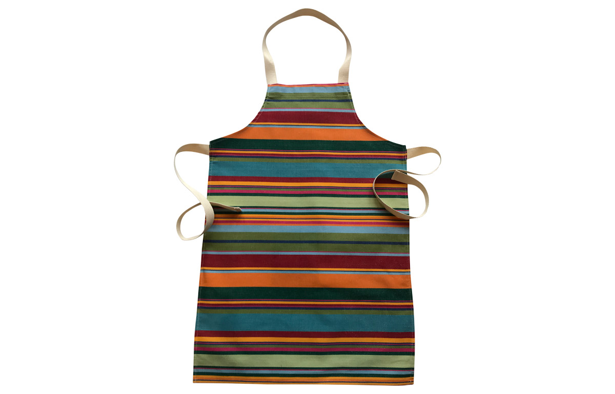 Striped Childrens Apron in Blue Green Red and Orange Stripes