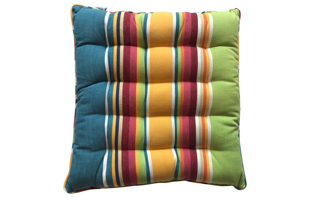 Yellow, Green and Blue Striped Seat Pads with Piping