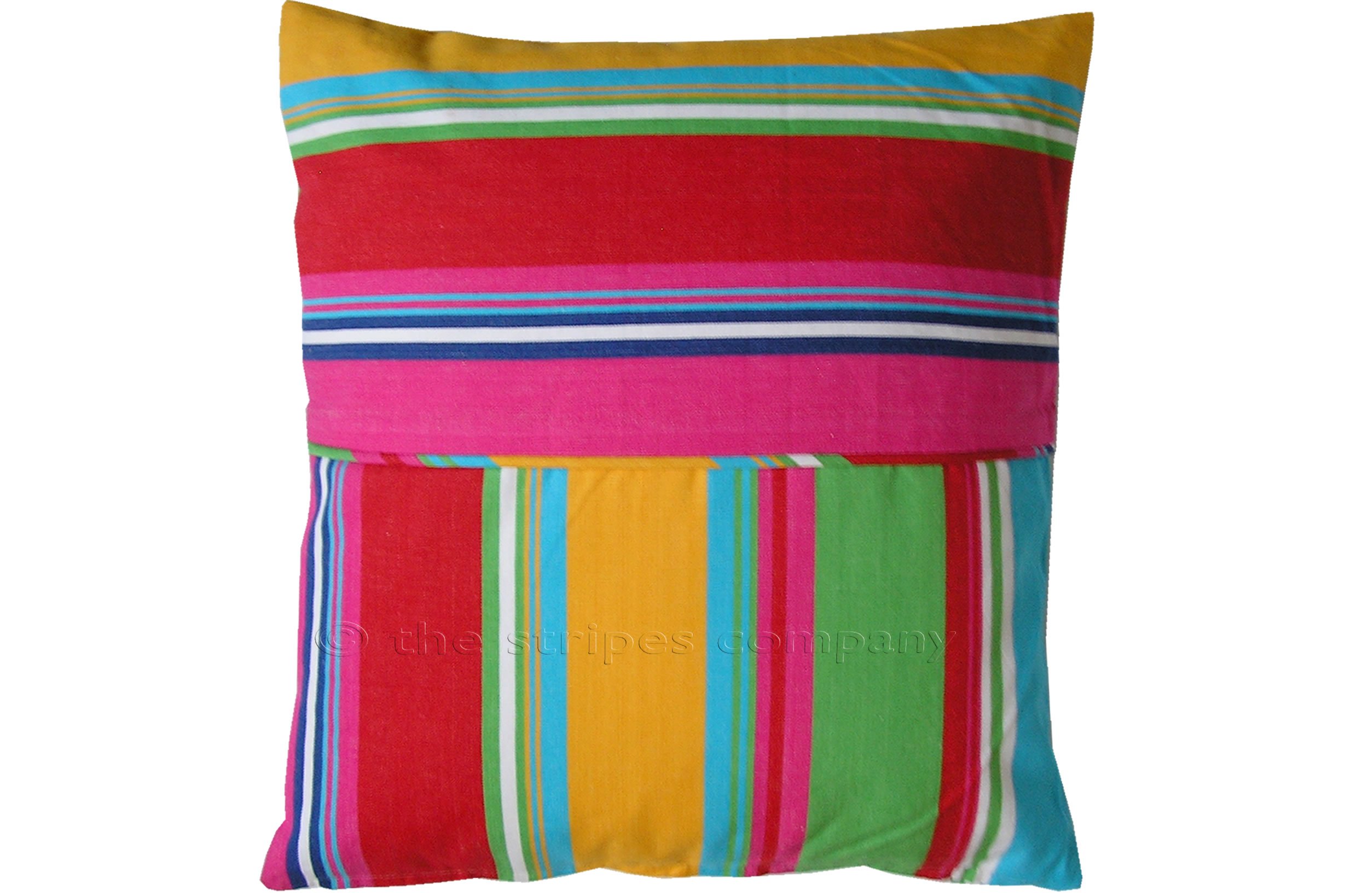 Pink Striped Piped Cushions Square Piped Cushions Pink Green Yellow