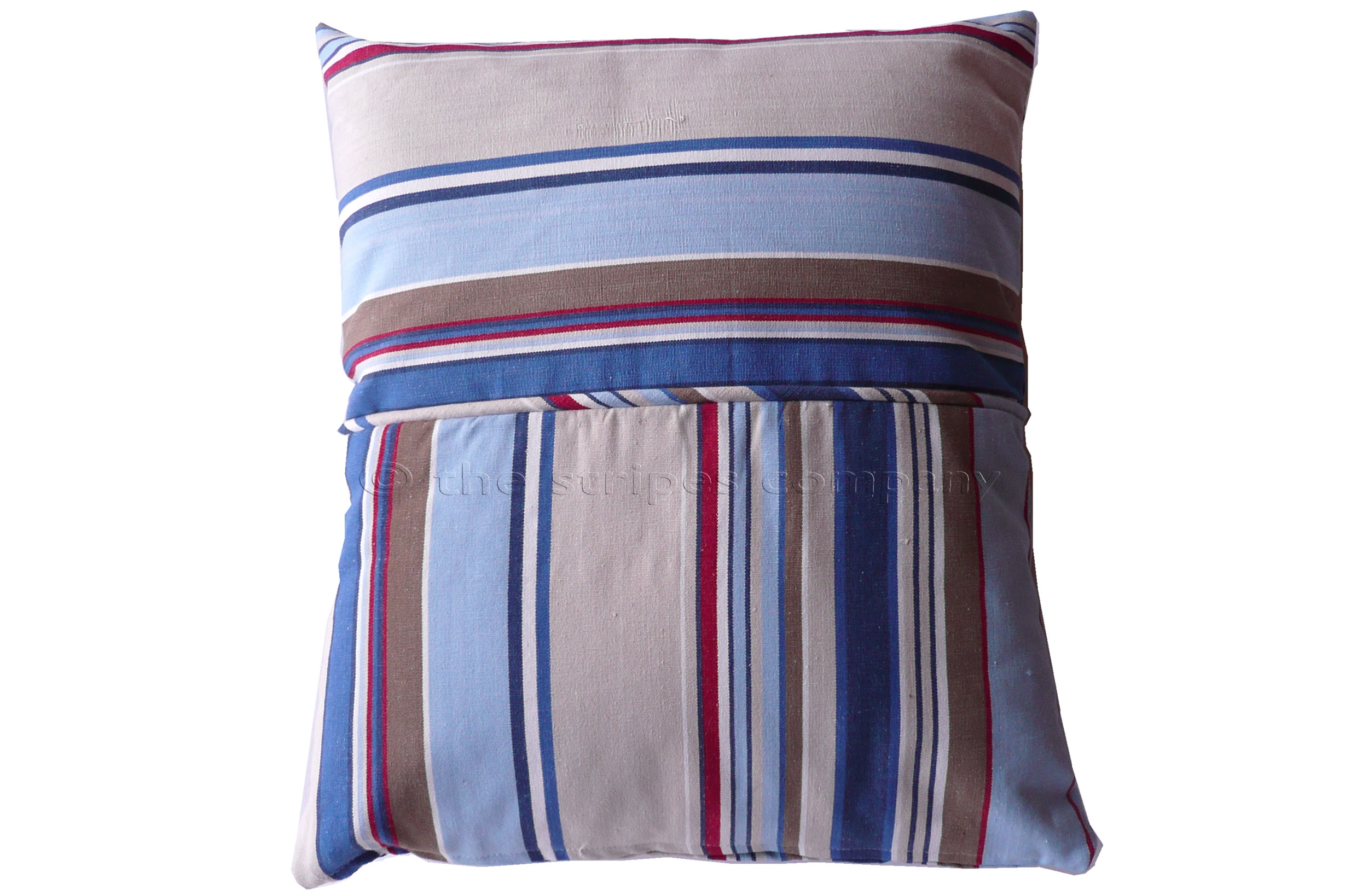 Pale Blue Striped Piped Cushions | Square Piped Cushions Trapeze Stripes