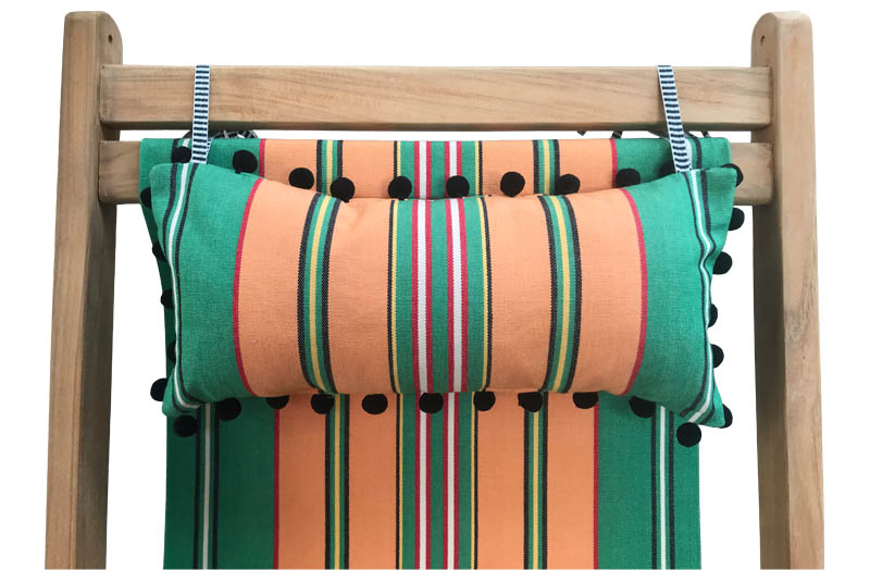 Deckchair Headrest Green, Terracotta, Red, Black Stripes | Tie on Pompom Headrest Pillow