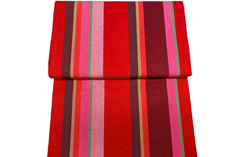 Red Striped Deckchair Canvas Fabric Strong in Reds, Pinks, Green Stripes 