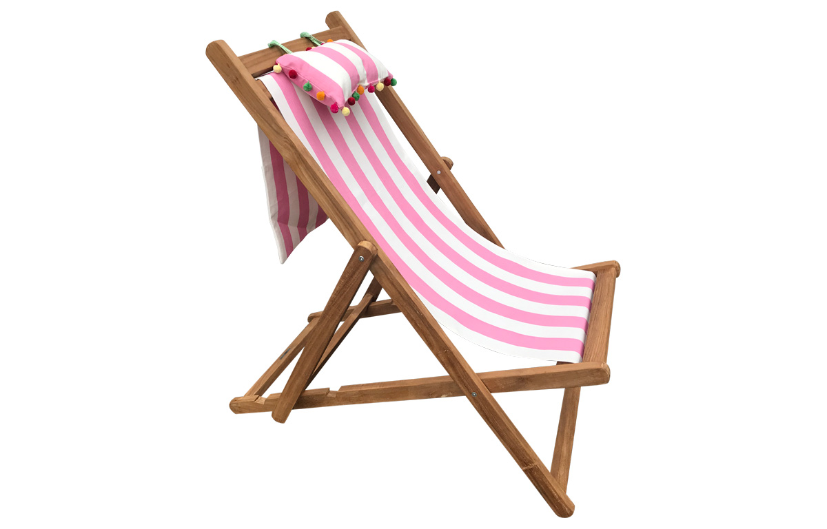 Choose Your Fabric Teak Deckchair with Headrest and Pockets