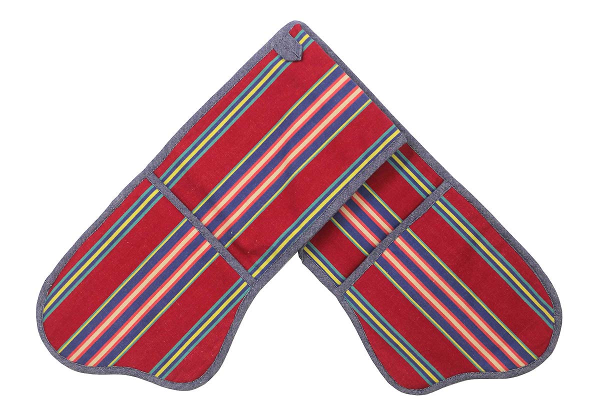 Red and Blue Striped Oven Gloves