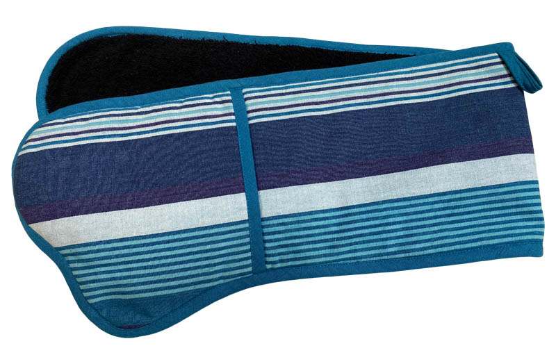 Teal, Aquamarine, French Navy Striped Oven Gloves | Double Oven Mitts
