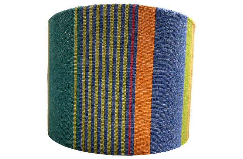 Green, Blue, Terracotta Striped Drum Lampshades