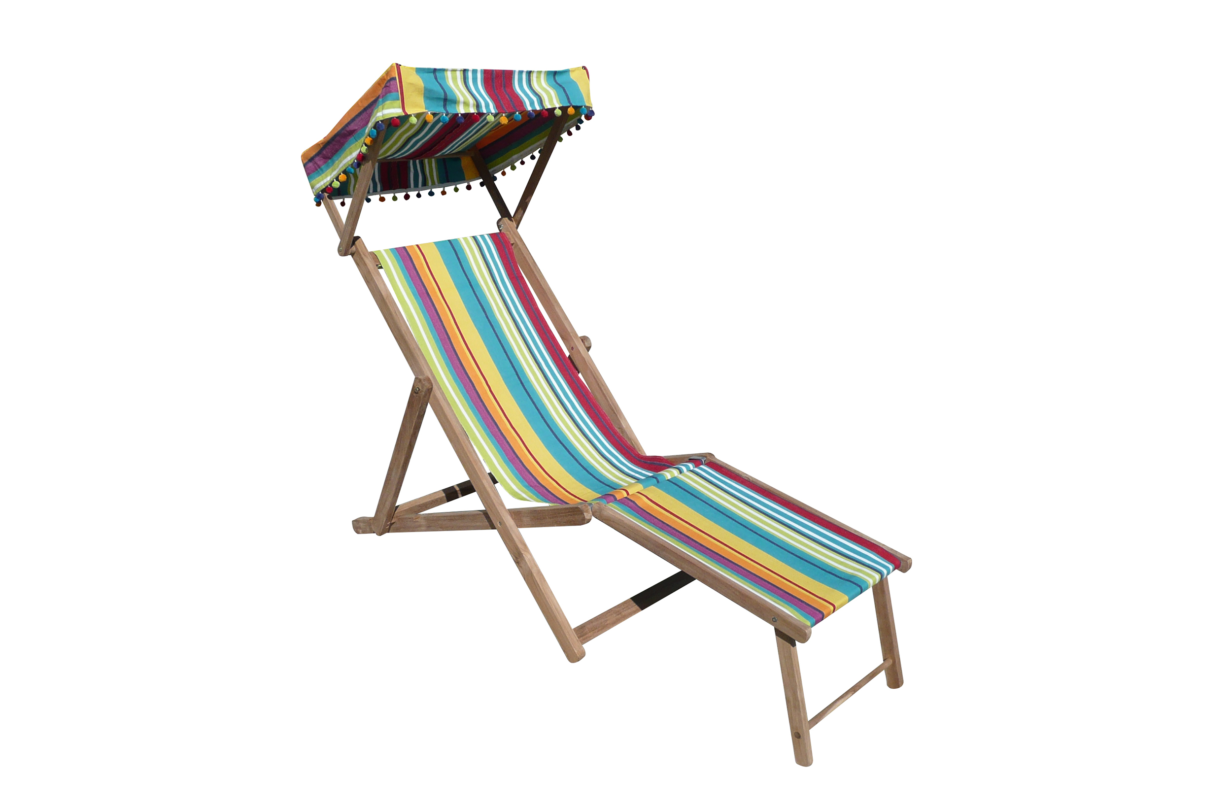 Turquoise, Green and Red Edwardian Deckchair with Canopy and Footstool
