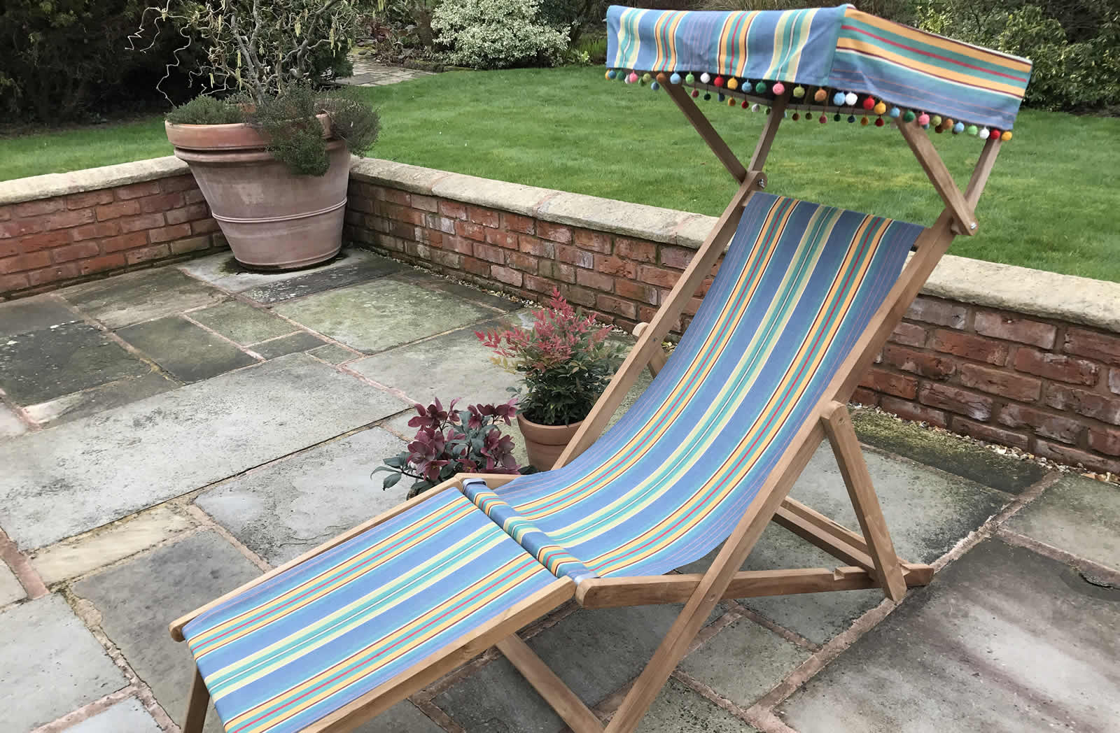 Edwardian Deckchairs with Canopy and Footstool Sky blue, jade green  